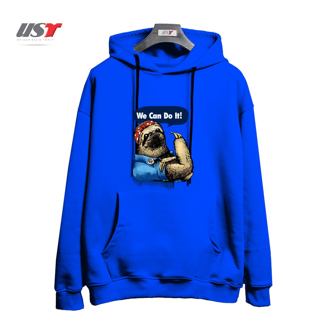 طرح WE CAN DO IT SLOTH هودی اورسایزرنگ آبی شالی