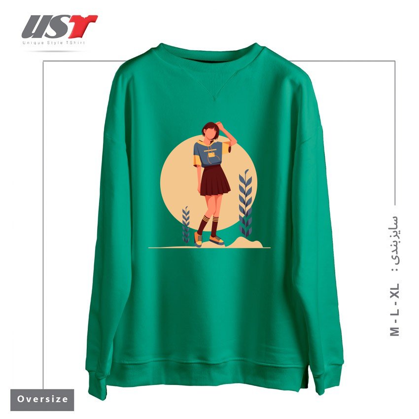 طرح Life Style13 سوییشرت اورسایزرنگ سبز سدری