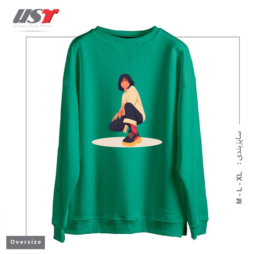 طرح Life Style16 سوییشرت اورسایزرنگ سبز سدری