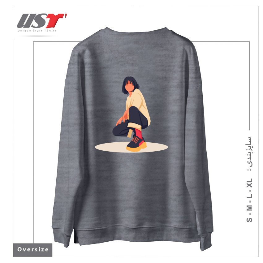 طرح Life Style16 سوییشرت اورسایزرنگ طوسی ملانژ