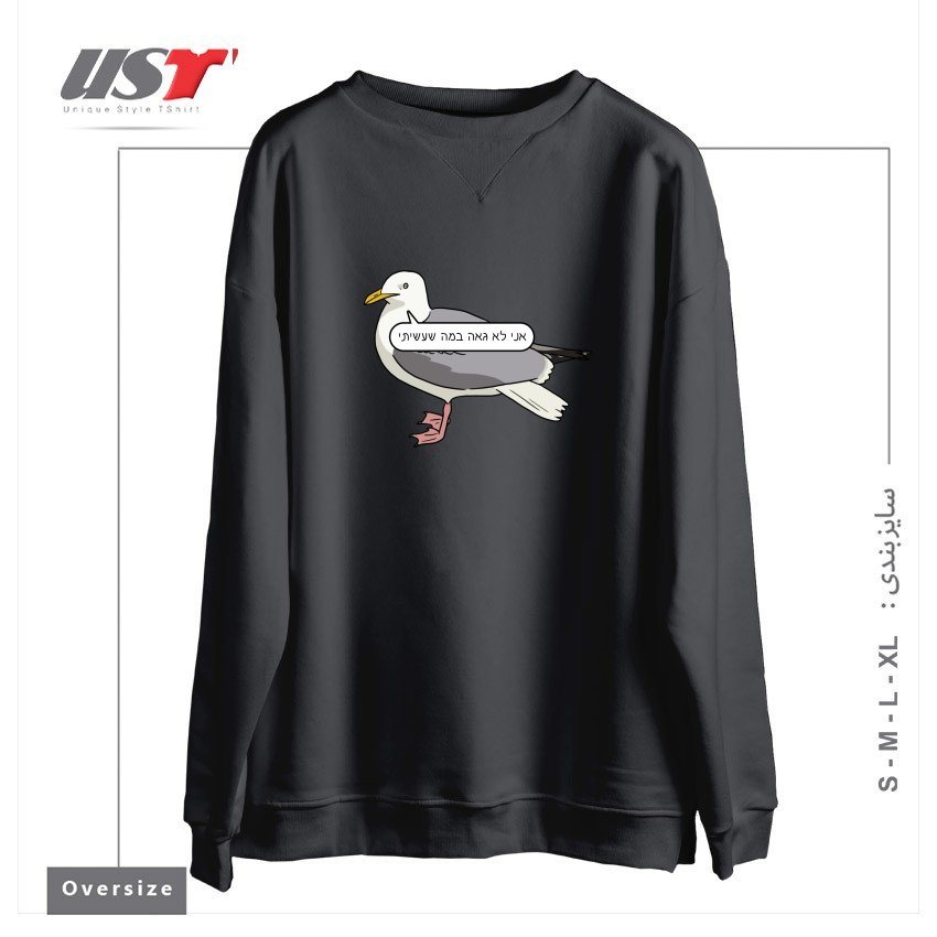 طرح ASHAMED SEAGULL سوییشرت اورسایزرنگ دودی