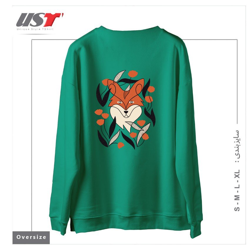 طرح FLORAL FOX سوییشرت اورسایزرنگ سبز سدری