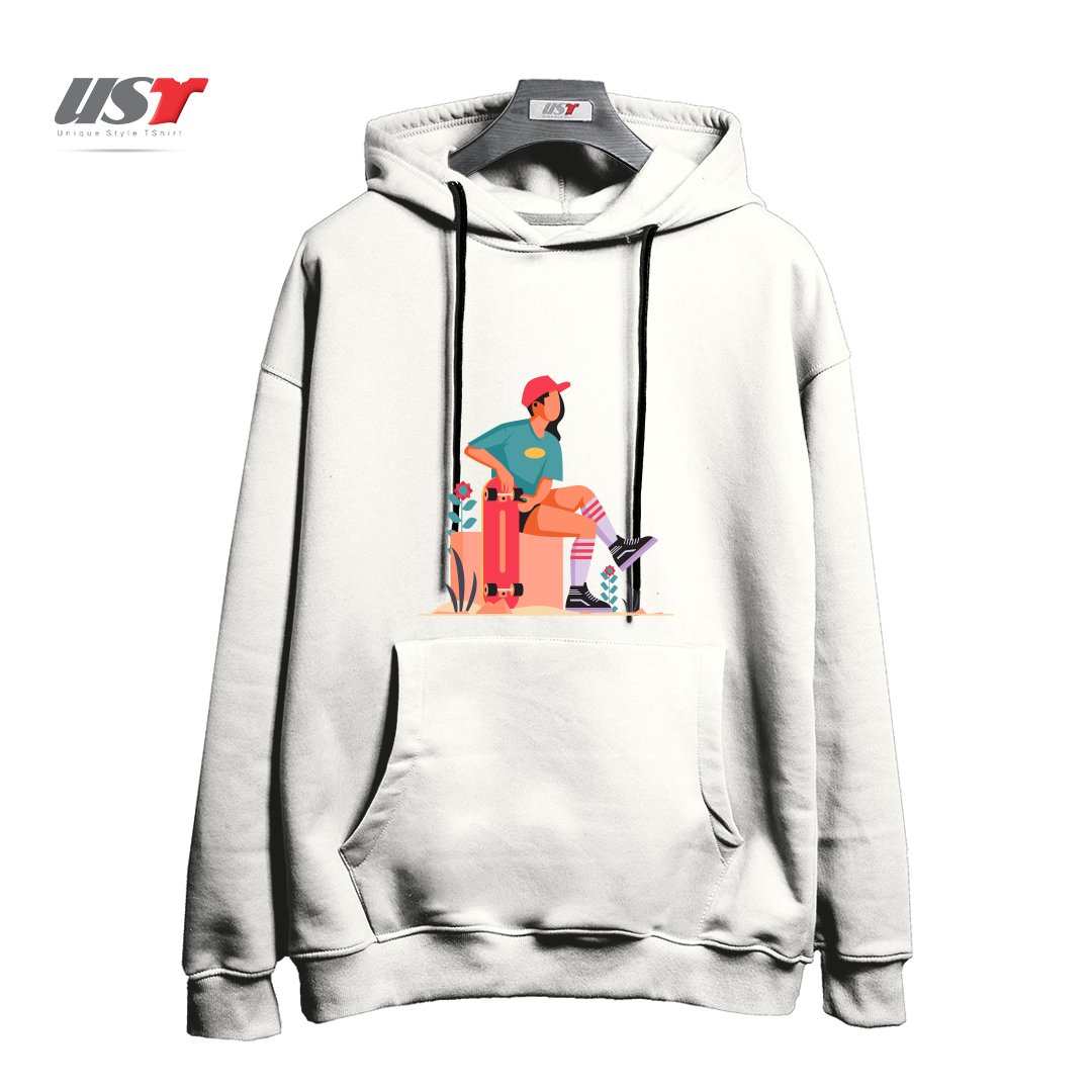 طرح Life Style29 هودی اورسایزرنگ سفید