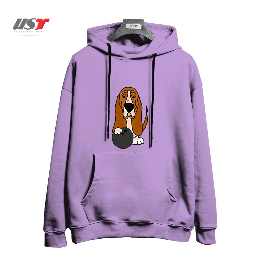 طرح FUNNY BASSET HOUND DOG BOWLING CARTOON هودی اورسایزرنگ یاسی