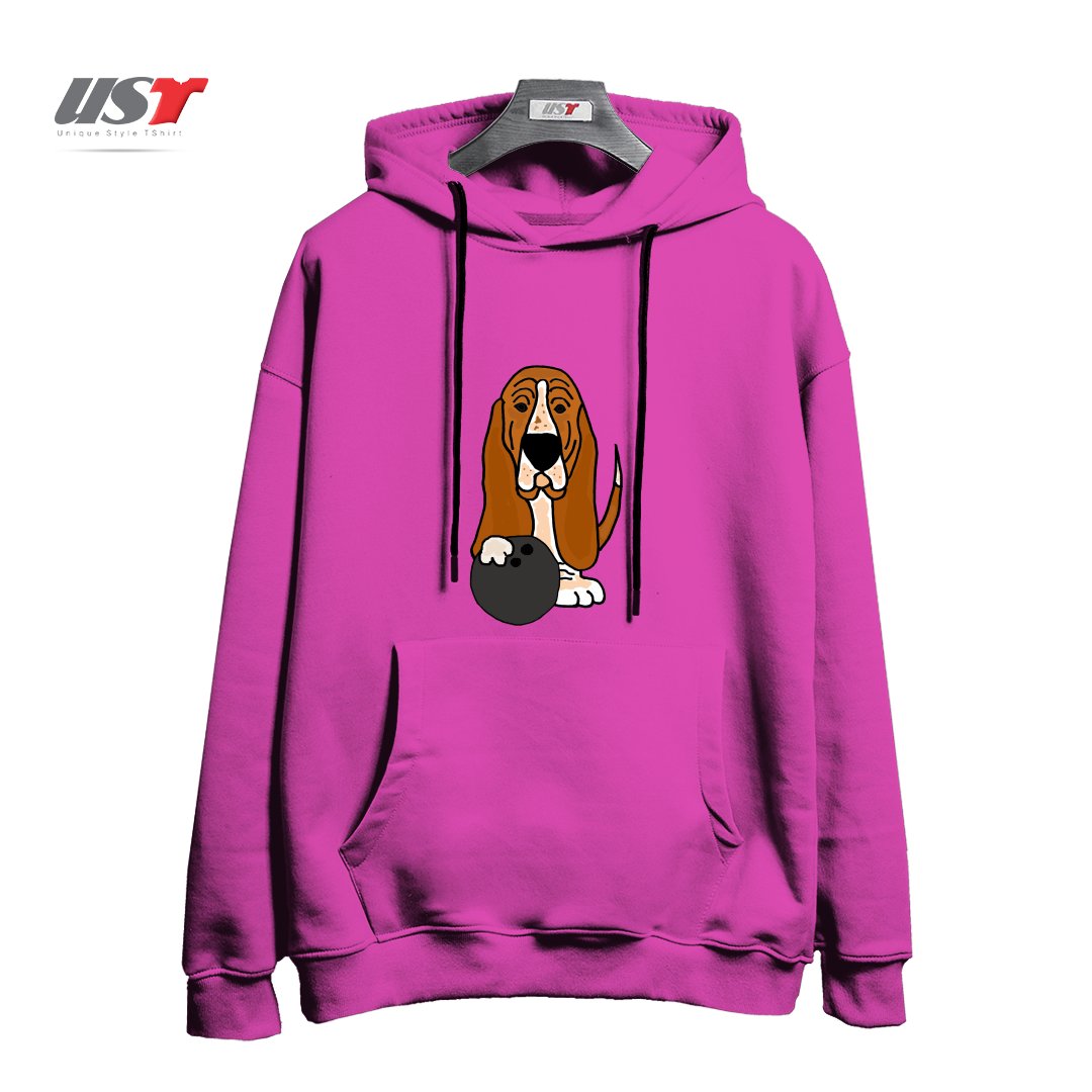 هودی اورسایز طرح FUNNY BASSET HOUND DOG BOWLING CARTOON