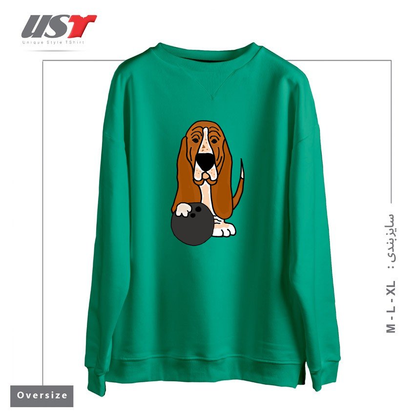 طرح FUNNY BASSET HOUND DOG BOWLING CARTOON سوییشرت اورسایزرنگ سبز سدری