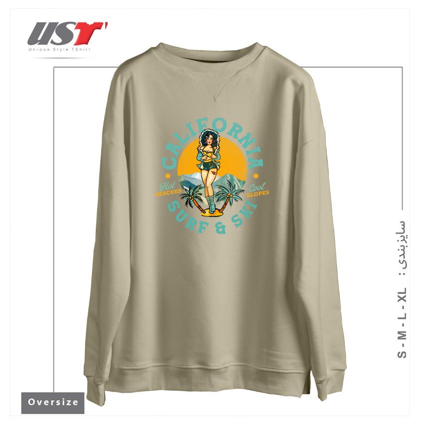 سوییشرت اورسایز طرح CALIFORNIA SURF & SKI HOT BEACHES, COOL SLOPES