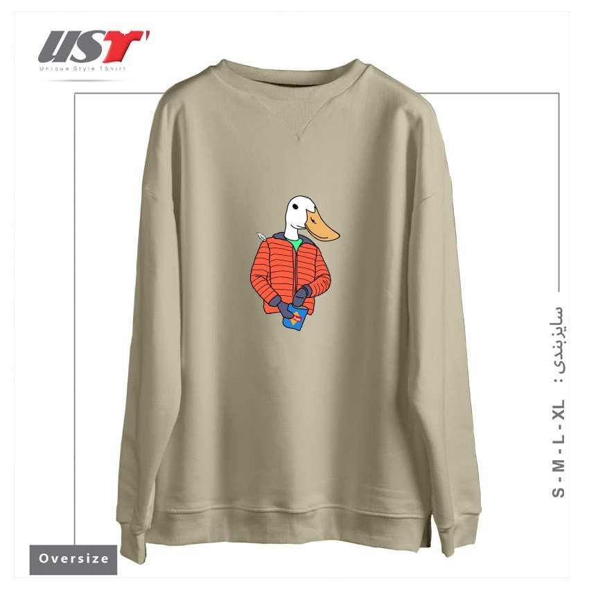 طرح DOWN FOR WINTER سوییشرت اورسایزرنگ نخودی