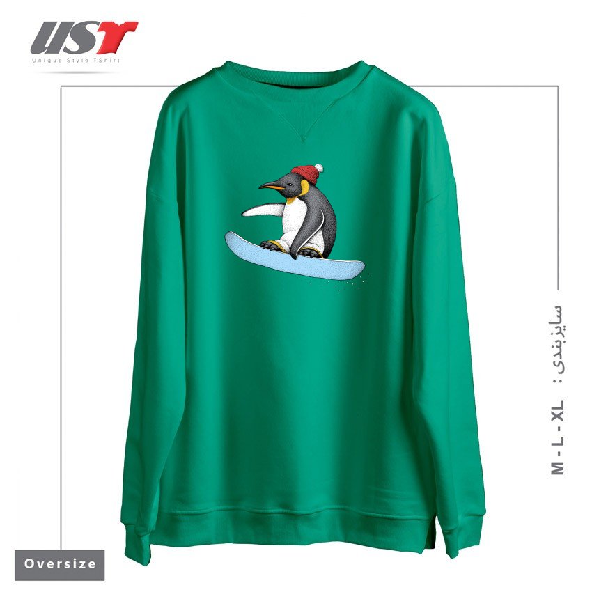 طرح FLYING PENGUIN (COLOR VERSION) سوییشرت اورسایزرنگ سبز سدری
