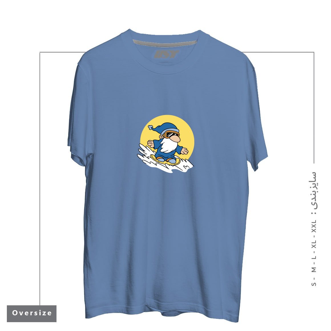 طرح GNOME ON SNOWBOARD تیشرت اورسایزرنگ آبی نفتی