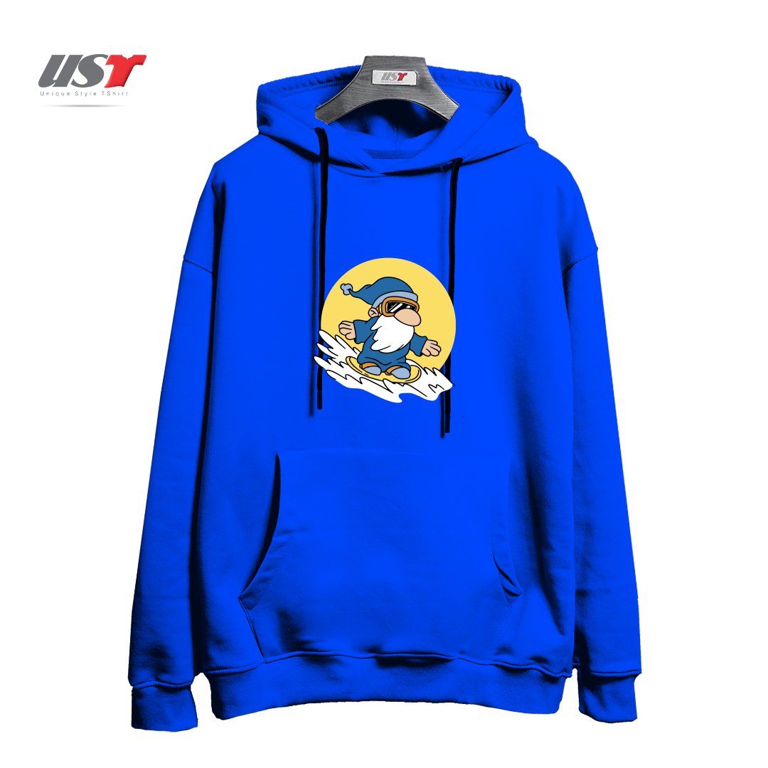 طرح GNOME ON SNOWBOARD هودی اورسایزرنگ آبی شالی