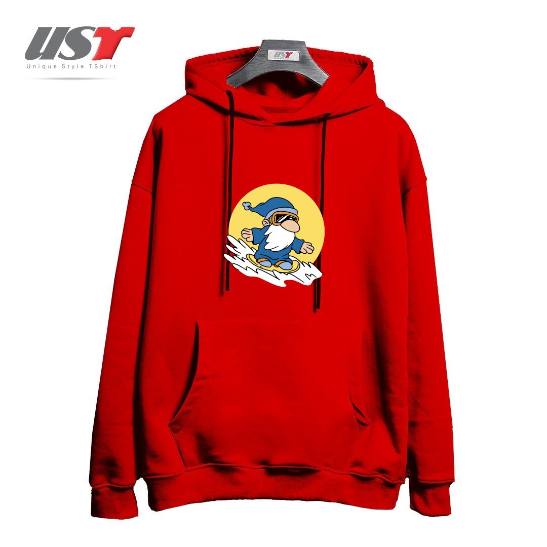 طرح GNOME ON SNOWBOARD هودی اورسایزرنگ قرمز