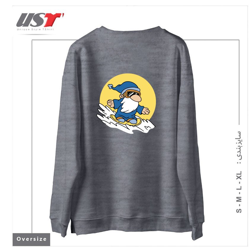 طرح GNOME ON SNOWBOARD سوییشرت اورسایزرنگ طوسی ملانژ