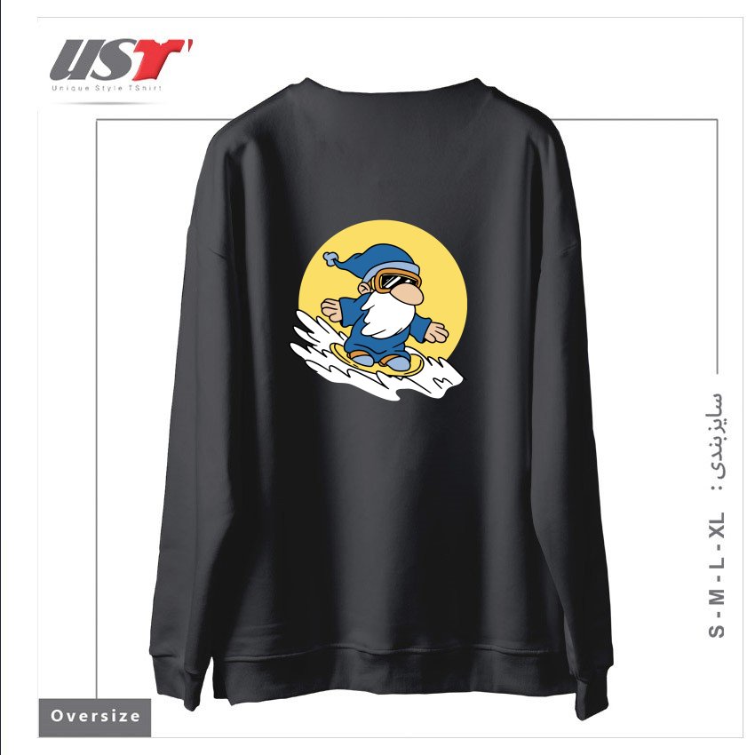 طرح GNOME ON SNOWBOARD سوییشرت اورسایزرنگ دودی