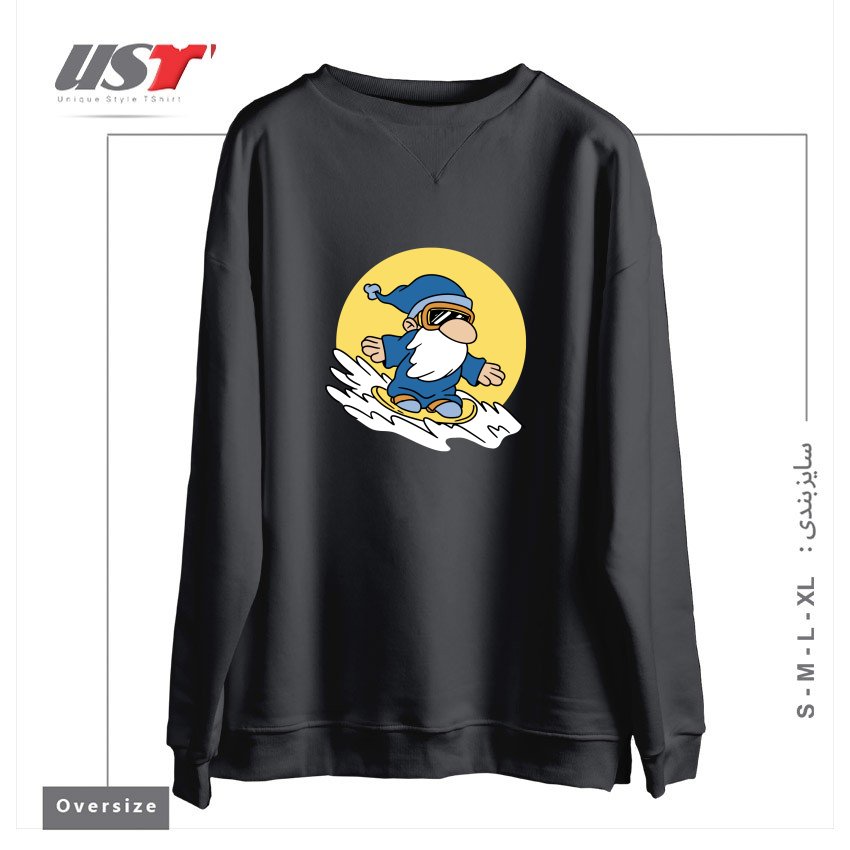 طرح GNOME ON SNOWBOARD سوییشرت اورسایزرنگ دودی