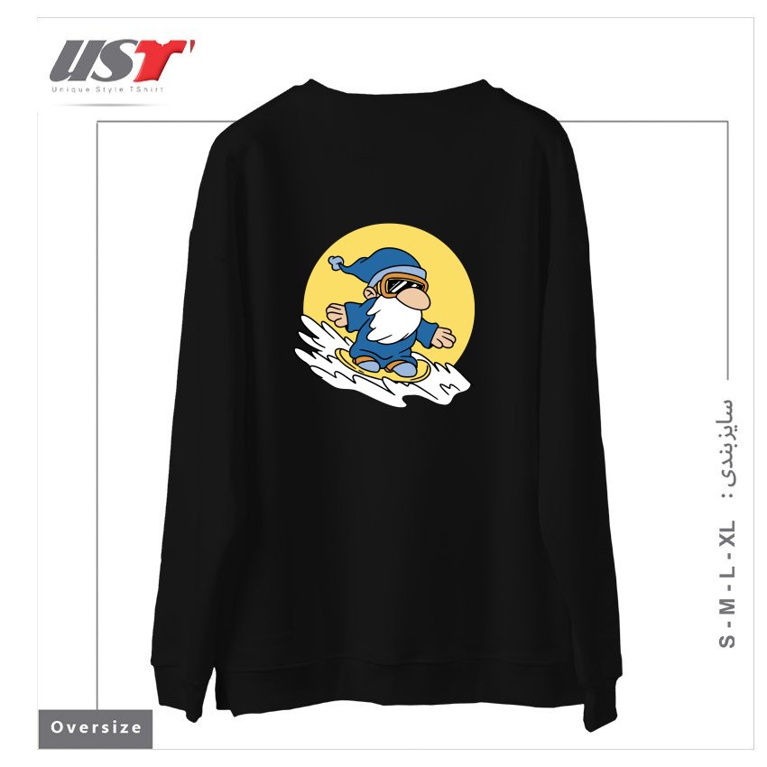 طرح GNOME ON SNOWBOARD سوییشرت اورسایزرنگ مشکی