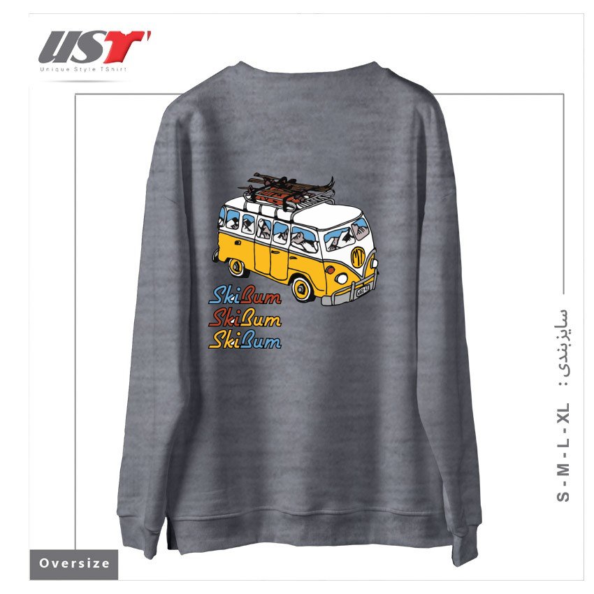 طرح MT SKI BUM سوییشرت اورسایزرنگ طوسی ملانژ