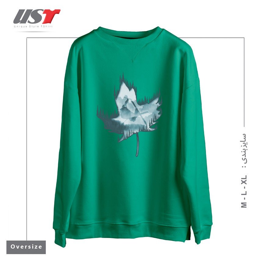 طرح MY SKI AND SNOW ART سوییشرت اورسایزرنگ سبز سدری