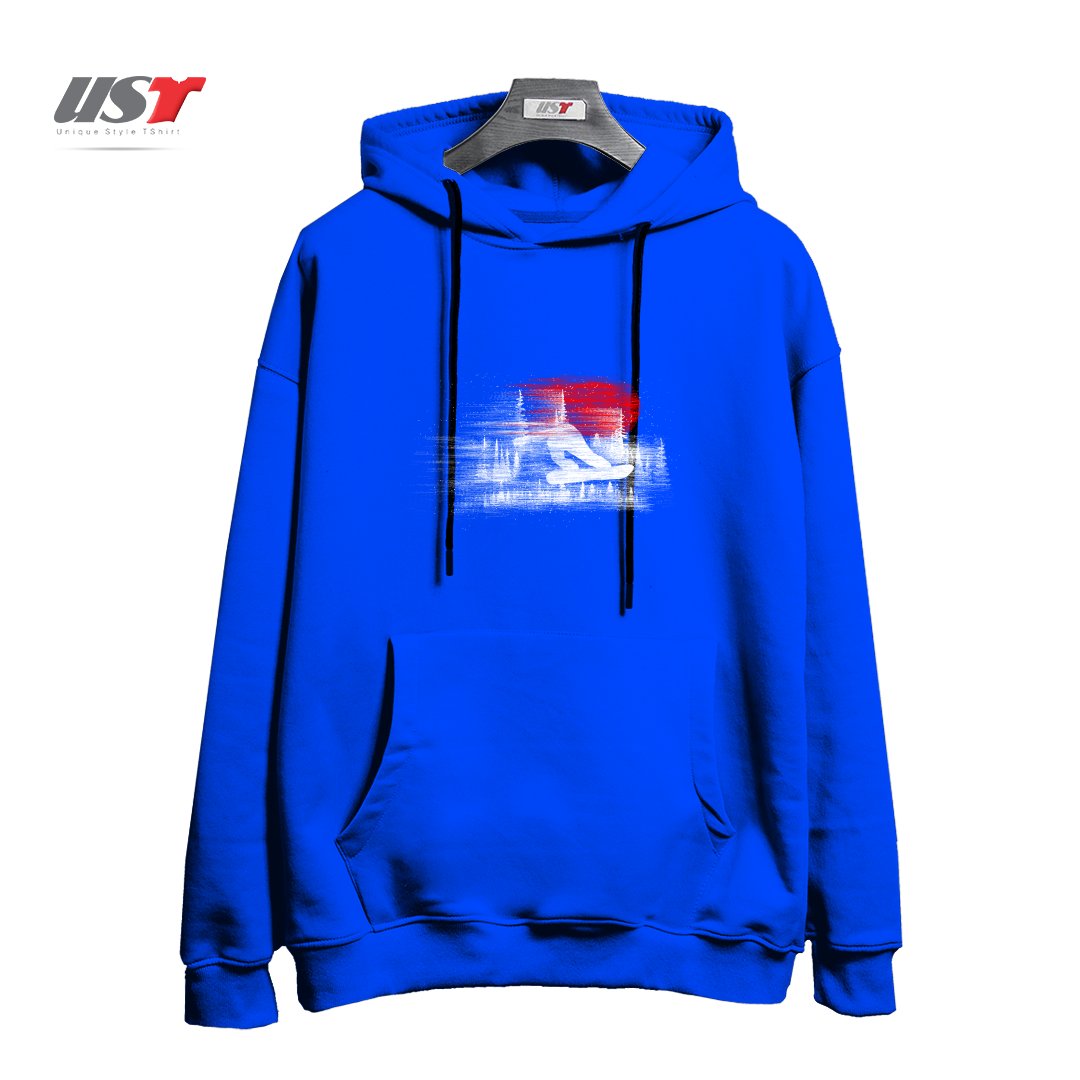 طرح MY SNOWBOARD ART هودی اورسایزرنگ آبی شالی