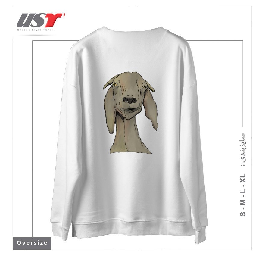 طرح GOAT! سوییشرت اورسایزرنگ سفید