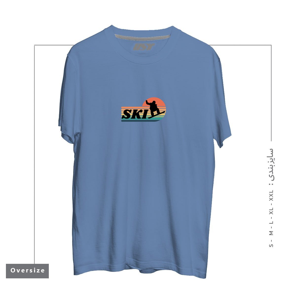 طرح RETRO SKI, WINTER SPORTS تیشرت اورسایزرنگ آبی نفتی