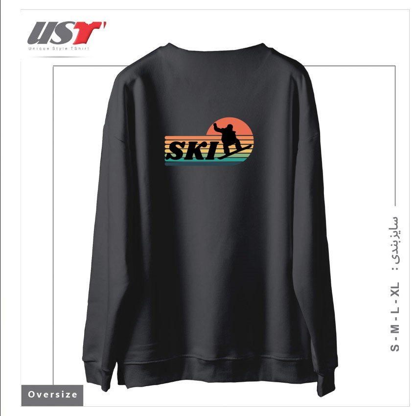 طرح RETRO SKI, WINTER SPORTS سوییشرت اورسایزرنگ دودی