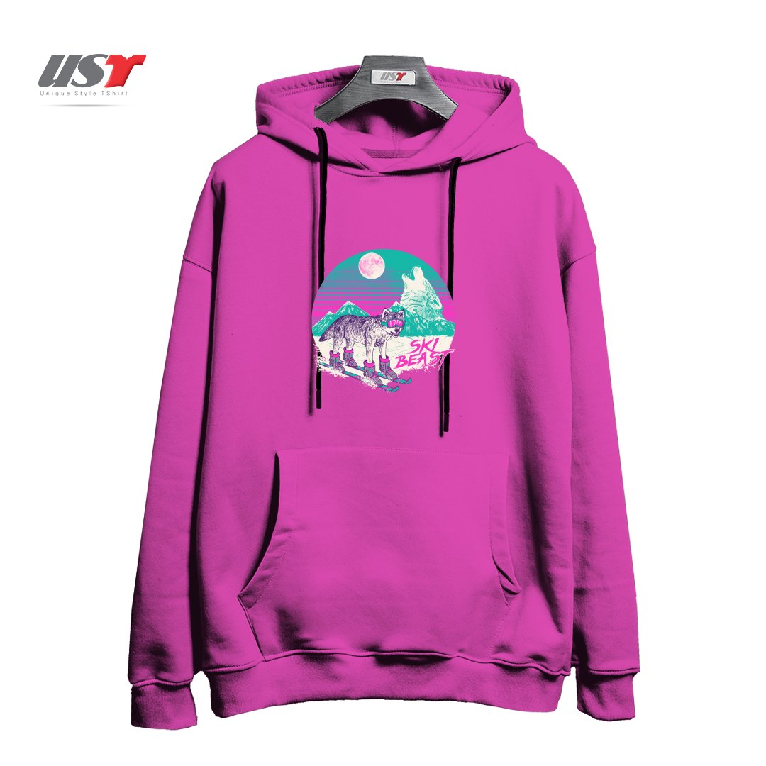 طرح SKI BEAST هودی اورسایزرنگ صورتی