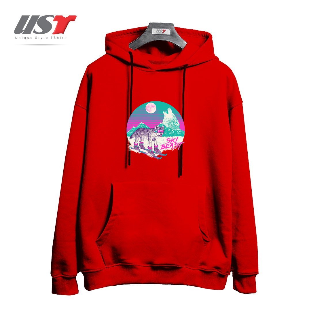 طرح SKI BEAST هودی اورسایزرنگ قرمز