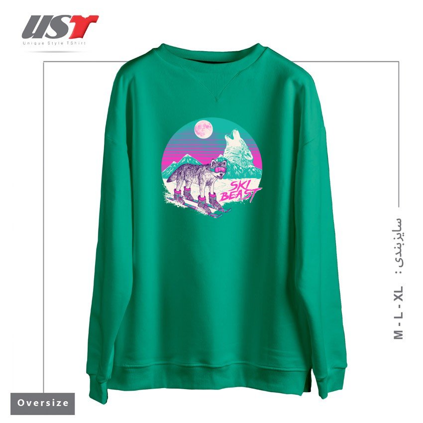 طرح SKI BEAST سوییشرت اورسایزرنگ سبز سدری