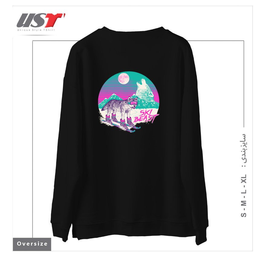 طرح SKI BEAST سوییشرت اورسایزرنگ مشکی