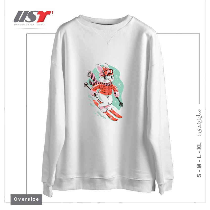 طرح SKI BUNNY سوییشرت اورسایزرنگ سفید