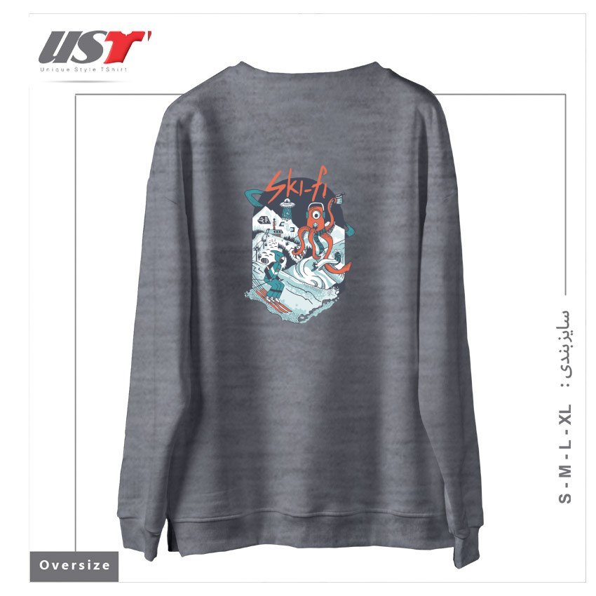 طرح SKI FI سوییشرت اورسایزرنگ طوسی ملانژ