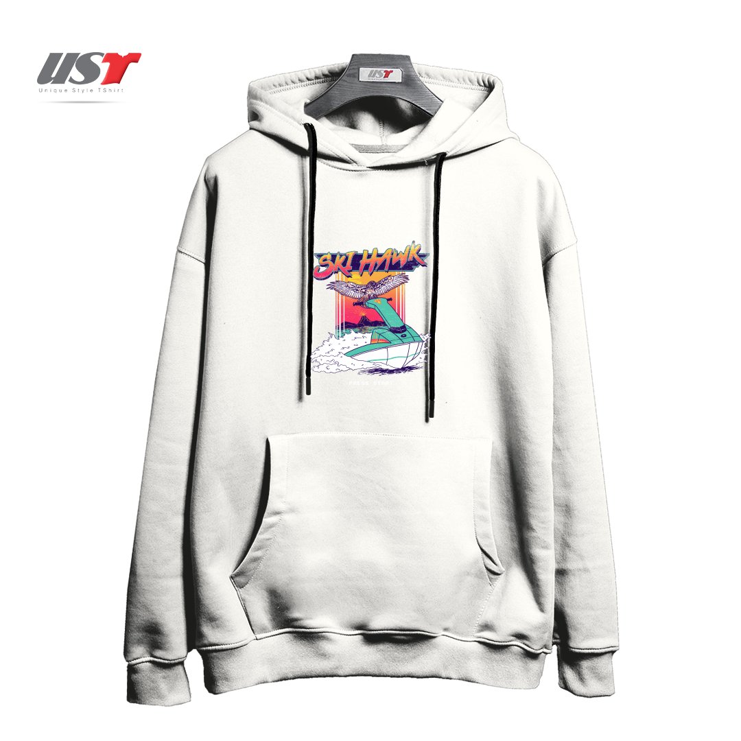 طرح SKI HAWK هودی اورسایزرنگ سفید