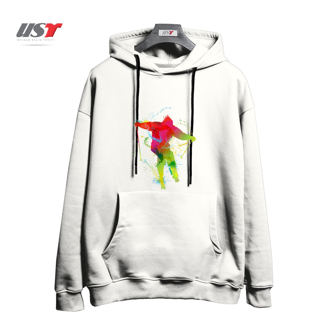 طرح SKIING هودی اورسایزرنگ سفید