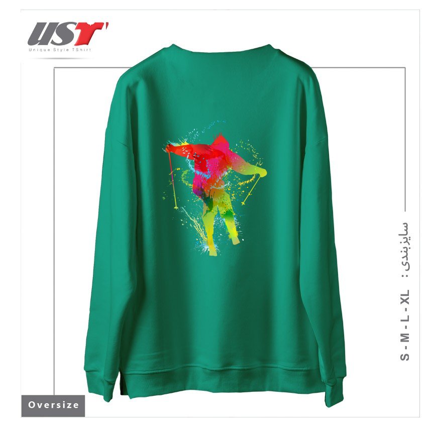 طرح SKIING سوییشرت اورسایزرنگ سبز سدری