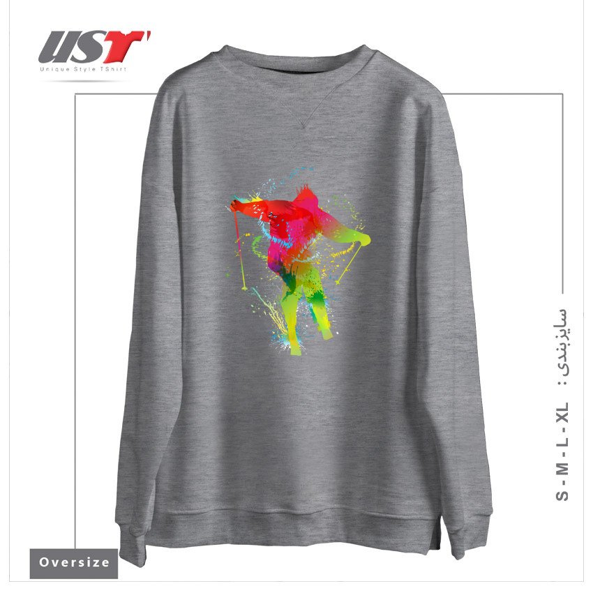 طرح SKIING سوییشرت اورسایزرنگ طوسی ملانژ