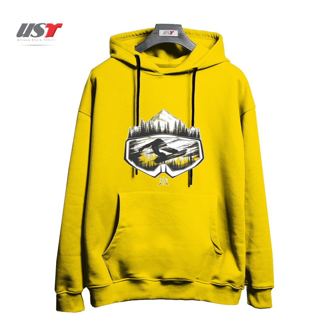 طرح SNOW AND WINTER ART هودی اورسایزرنگ زرد