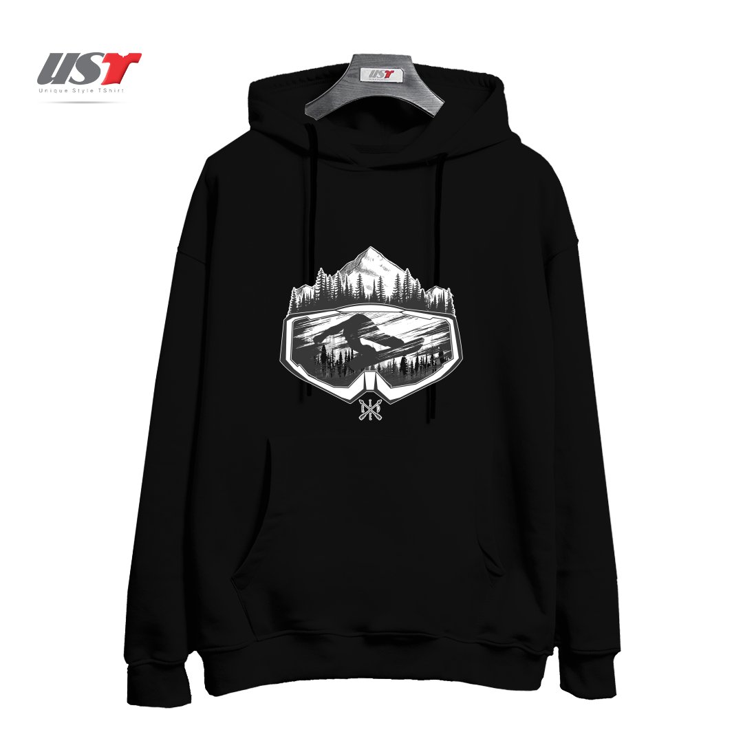 طرح SNOW AND WINTER ART هودی اورسایزرنگ مشکی