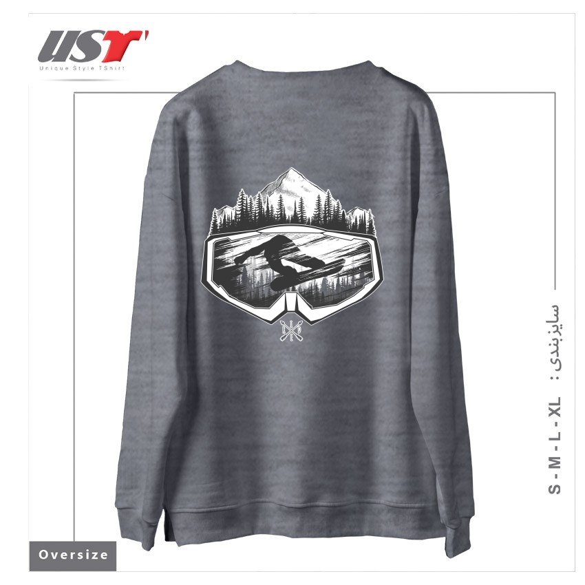 طرح SNOW AND WINTER ART سوییشرت اورسایزرنگ طوسی ملانژ