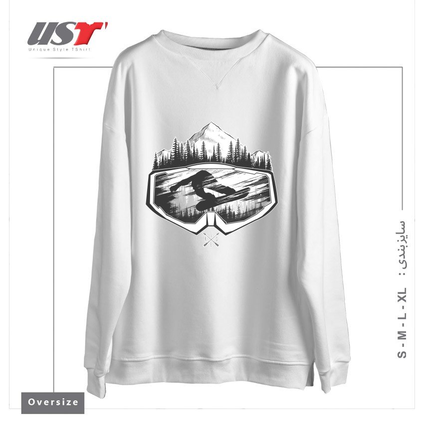 طرح SNOW AND WINTER ART سوییشرت اورسایزرنگ سفید