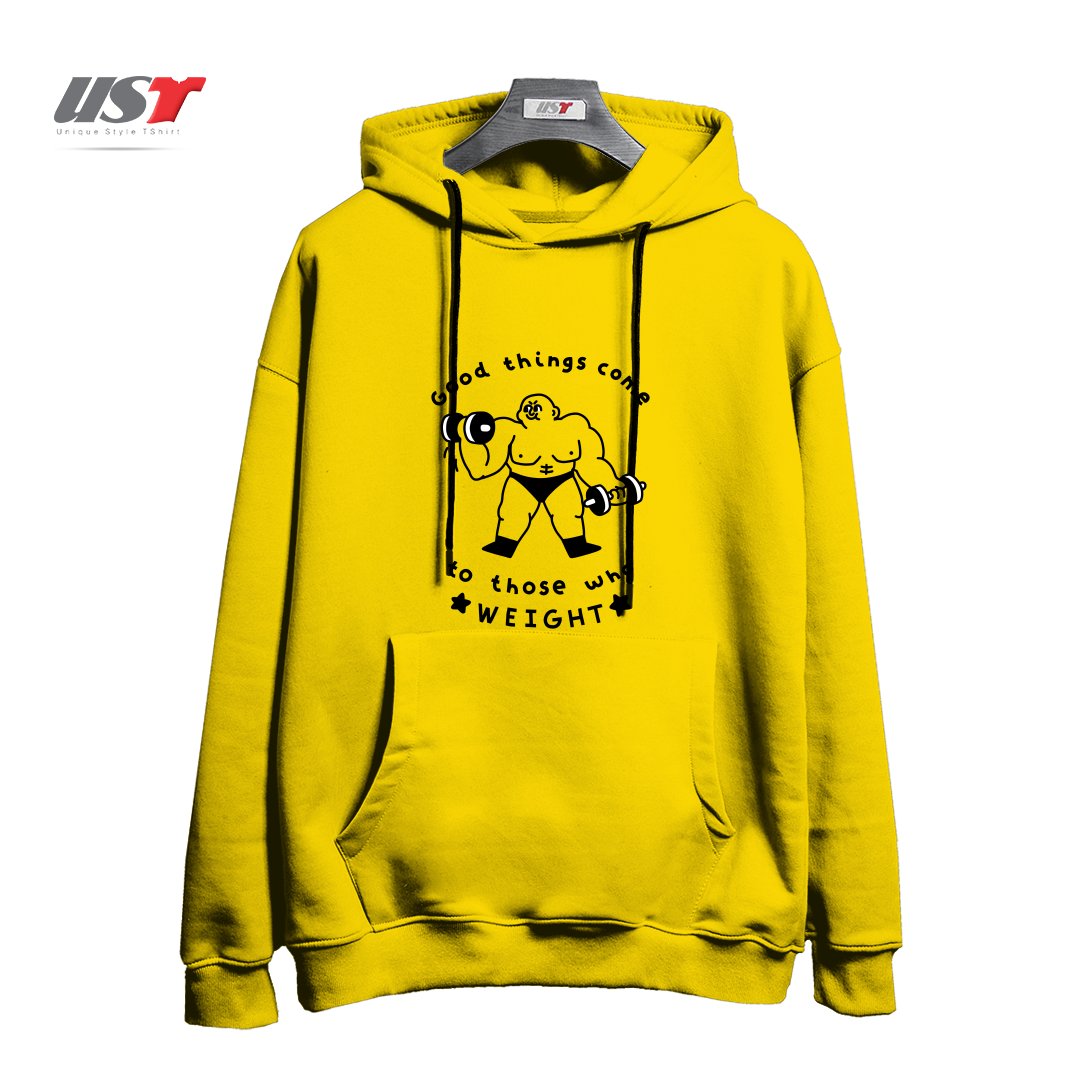 هودی اورسایز طرح GOOD THINGS COME TO THOSE WHO WEIGHT