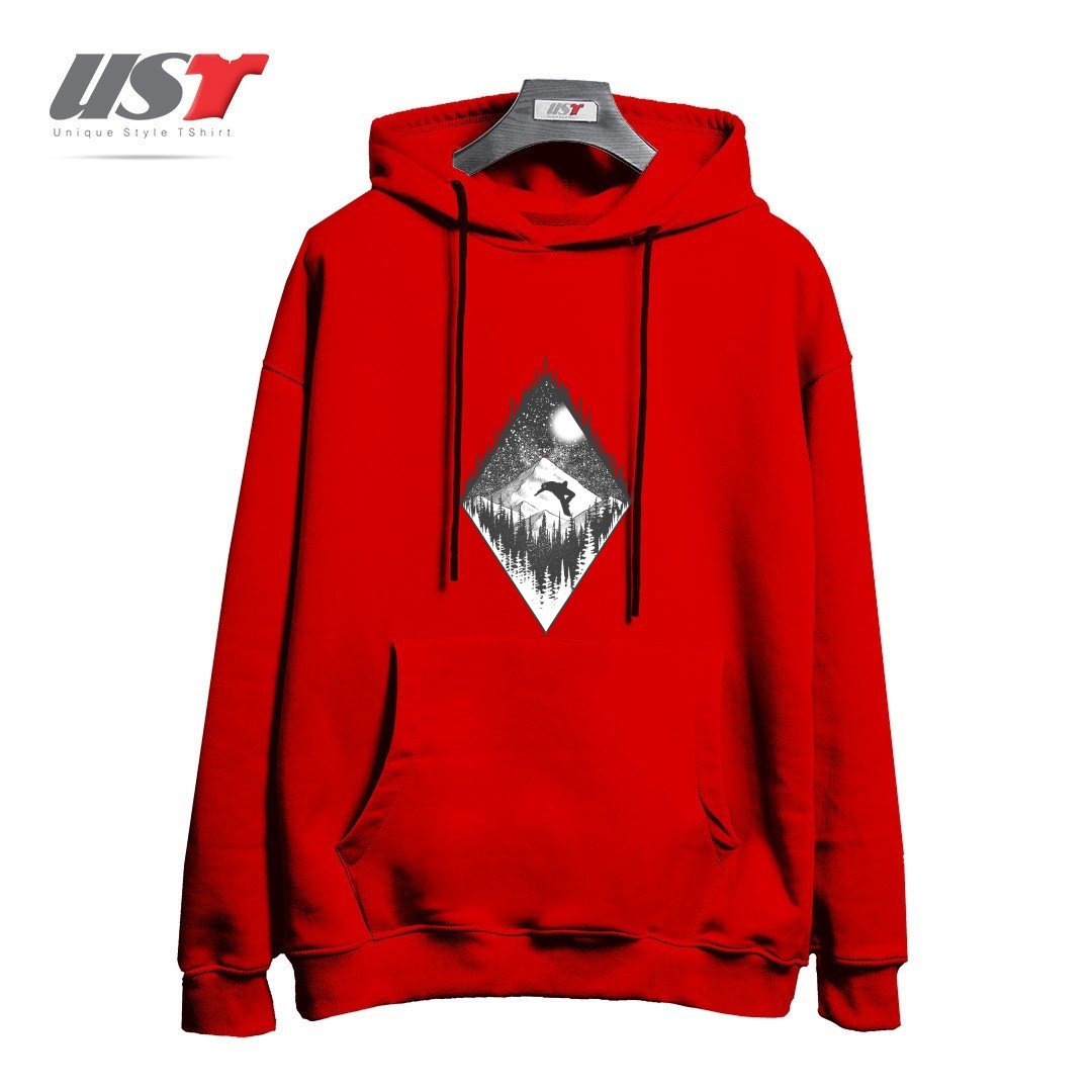 طرح SNOW AND WINTER ART58 هودی اورسایزرنگ قرمز