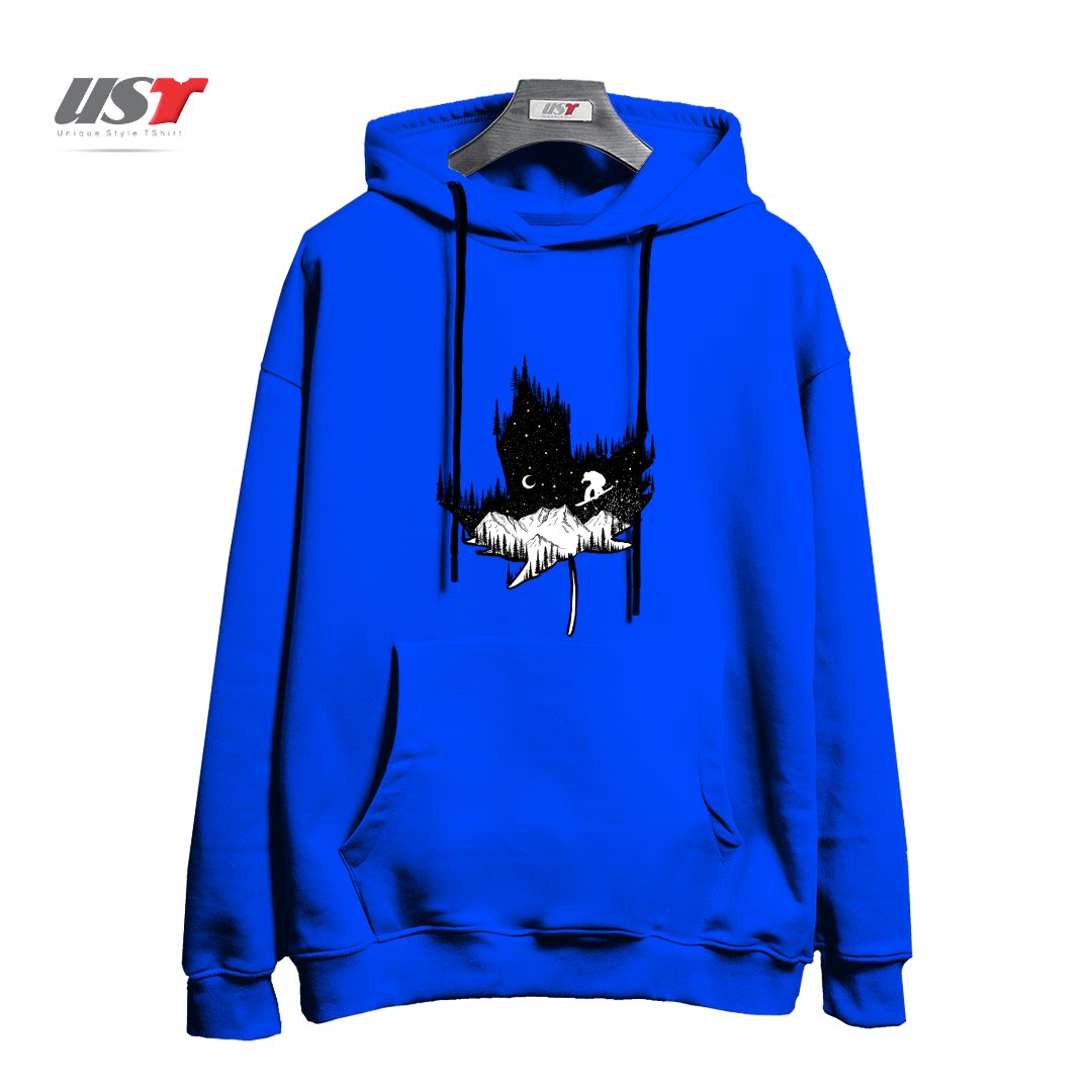 طرح SNOWBOARD ART هودی اورسایزرنگ آبی شالی