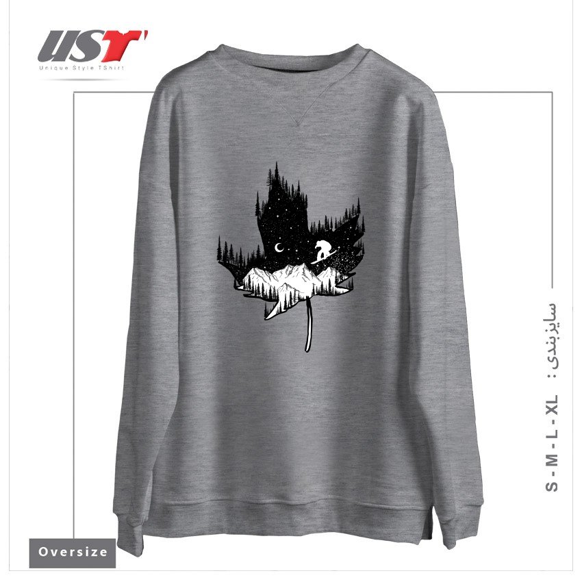 طرح SNOWBOARD ART سوییشرت اورسایزرنگ طوسی ملانژ