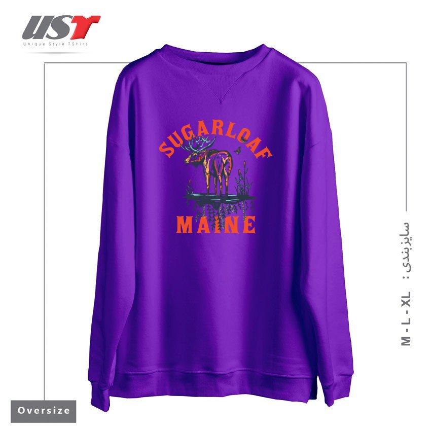 طرح SUGARLOAF, MAINE. COOL RETRO SKI RESORT SHIRT ART FEATURING A MOOSE سوییشرت اورسایزرنگ بنفش