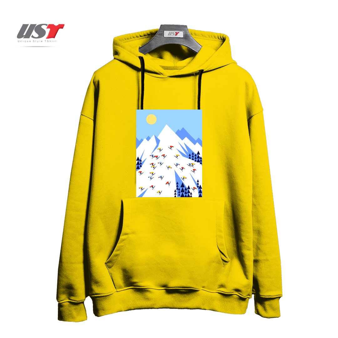 طرح THE MOUNTAINS. PERFECT DAY! هودی اورسایزرنگ زرد