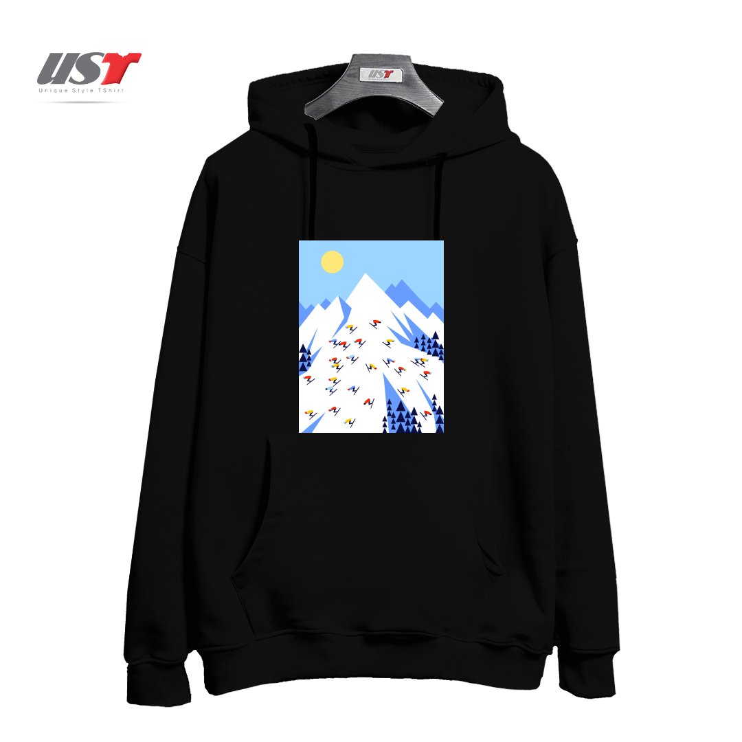 طرح THE MOUNTAINS. PERFECT DAY! هودی اورسایزرنگ مشکی