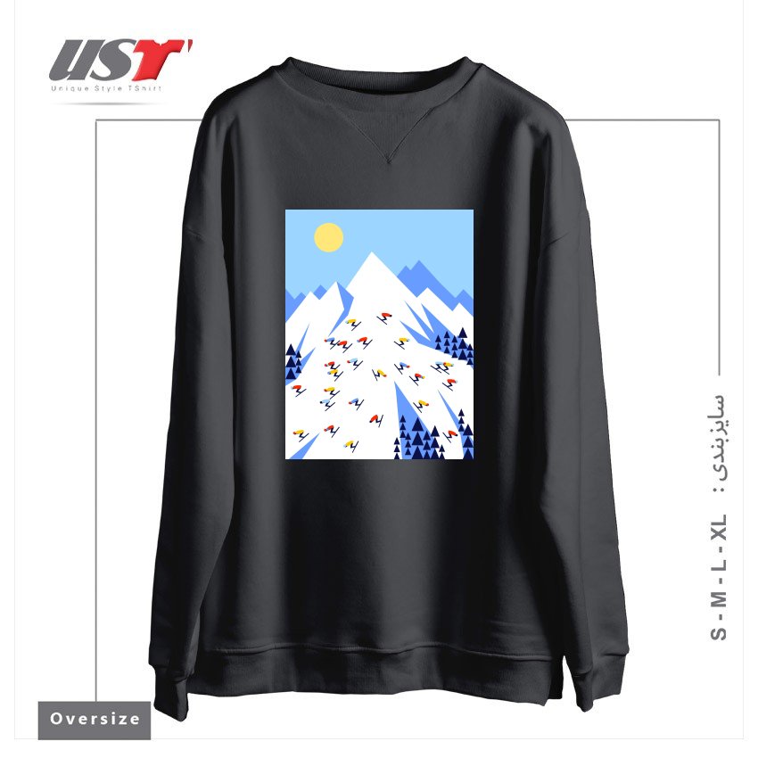 طرح THE MOUNTAINS. PERFECT DAY! سوییشرت اورسایزرنگ دودی