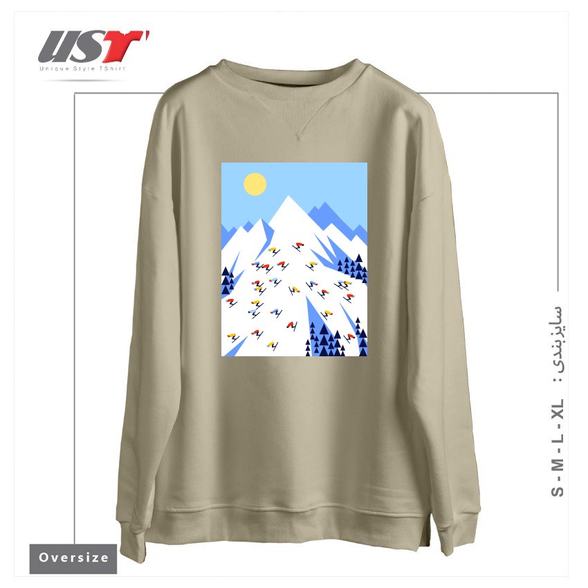 طرح THE MOUNTAINS. PERFECT DAY! سوییشرت اورسایزرنگ نخودی