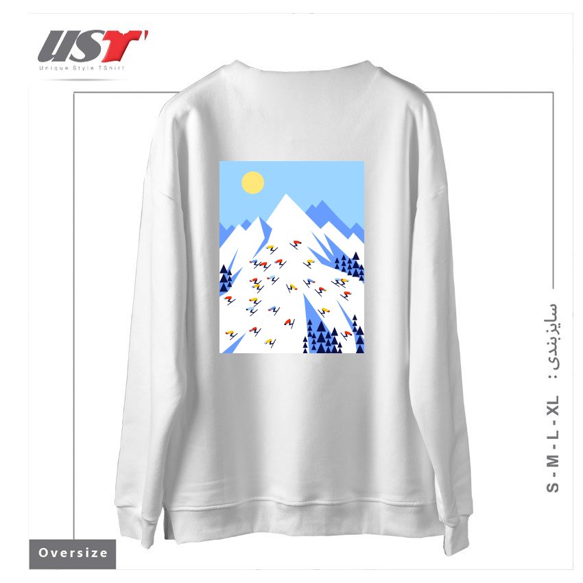 طرح THE MOUNTAINS. PERFECT DAY! سوییشرت اورسایزرنگ سفید